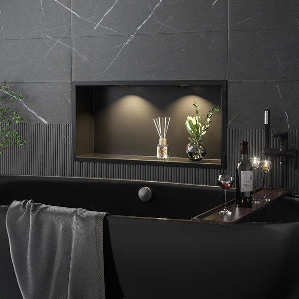 Bernkot Stainless Shower Niche 24Inch With LED Round Light In Matte ...